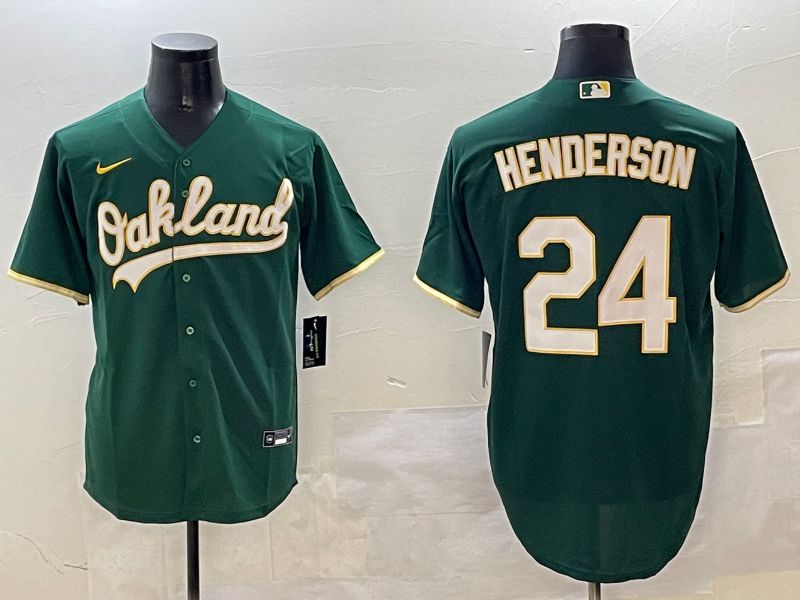 Men Oakland Athletics 24 Henderson Green Game 2025 Nike MLB Jersey style 1